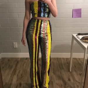 Forever 21 S Multicolor Sequin Pants Co-Ord Set.